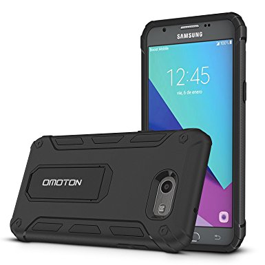 Galaxy J3 Emerge Case, Galaxy J3 Prime Case, Galaxy J3 2017 Case, OMOTON Dual Layer Shookproof Protection Slim Fit Case with [Versatile Kickstand] [Non-Slip Design]