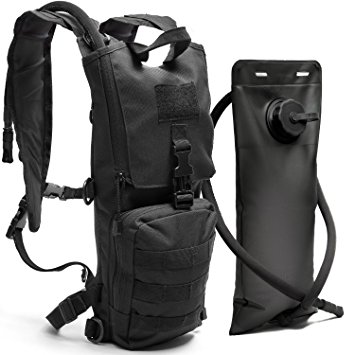 Tactical Hydration Pack with 3L Water Bladder. Military Style Backpack for Hiking, Running, Camping, Biking, Cycling, Walking (Black)
