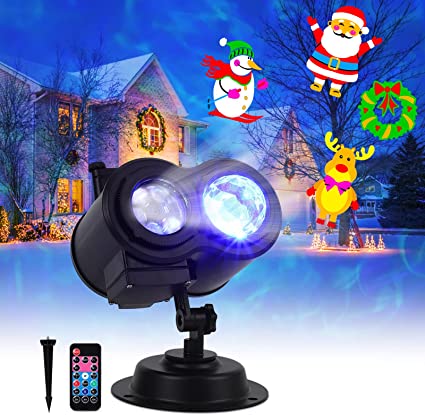 Christmas Projector Lights Outdoor Christmas Projector LUNSY 24 HD Slides Ocean Wave Light 10 Color Waterproof and Remote Control Timer, Holiday Projector for Christmas Xmas Party Decorations