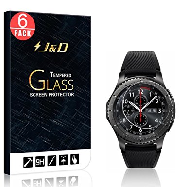 [6-Pack] Gear S3 Frontier Screen Protector, J&D Glass Screen Protector [Tempered Glass] HD Clear Ballistic Glass Screen Protector for Samsung Galaxy Gear S3 Frontier / Classic (LTE Compatible)