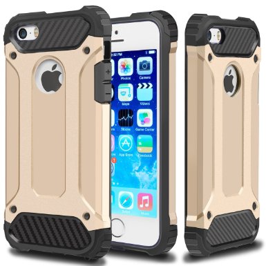 iPhone 5S Case,iPhone 5 Case,Wollony Rugged Hybrid Dual Layer Armor Protective Back Case Shockproof Cover for iPhone 5 / 5S - Heavy Duty - Slim Hard Shell Protection - Impact Resistant Bumper (Gold)