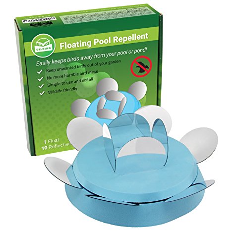 De-Bird Swimming Pool Repellent - Scare Ducks Off and Keep Geese Away From Pond. Works with Scare Eye Balloons, Spikes, Tape. Deters Seagulls, Pigeons, Crows. Floating Disc Deterrent w/10 Reflectors