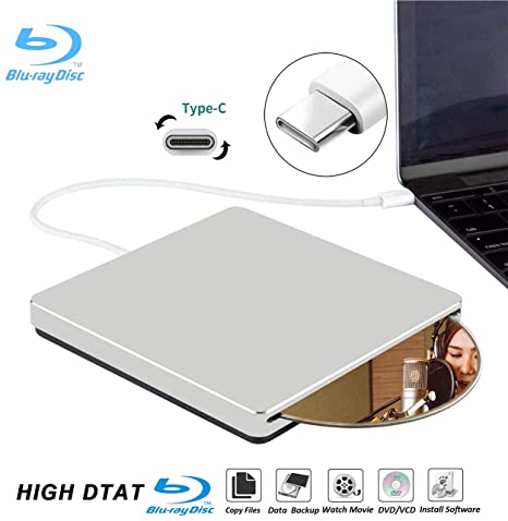 External Blu Ray DVD Drive Burner Player USB3.0 Portable Slim Automatic Slot-Loading CD/DVD-RAM/BD-ROM Superdrive  /- RW Rewriter/Reader with High Speed Data for Laptop Windows Mac OS