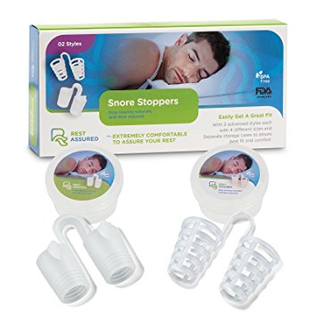 Stop Snoring Naturally And Instantly! Anti Snoring 2 Styles - 4 Sizes Of Each Lifetime Warranty! Perfect Fit Snoring Remedy For Men Or Women, Works Fast, 2 Bonus Storage Cases! Snore Reliever