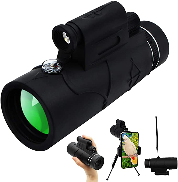 12x50 Monocular Telescope, Starscope Monoculars with Smartphone Holder & Tripod for Adults Men, Include Infrared Scope and LED Lighting, Waterproof Scope with FMC BAK4 Prism for Bird Watching Wildlife Hunting Camping Traveling Concert and Scenery