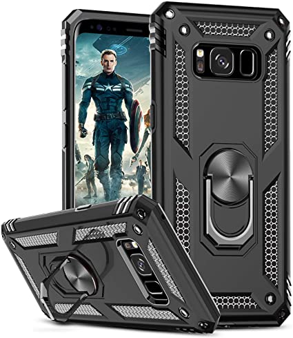 LeYi for Samsung Galaxy S8 Case,Ring Holder Military Grade Protective Silicone Plastic Shockproof Tough Armour Hard Mobile Phone Cover for Samsung Galaxy S8 Black