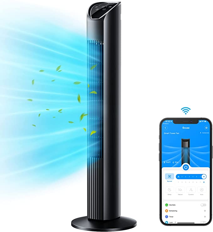 Govee 36 Inch Tower Fan with WiFi App Control, Oscillating Fan with 8 Fan Speeds, Normal Sleep Nature Mode, 75° Smart Bladeless Fan, Standing Fan with Auto Mode, 24H Timer for Home Bedroom Office