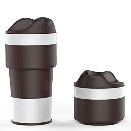 Jerrybox Collapsible Coffee Cup, Jerrybox Collapsible Silicone Mug BPA-free Foldable Silica Coffee Mug, Gift Idea (Brown White)