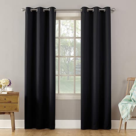 Sun Zero Becca Energy Efficient Grommet Curtain Panel, 40" x 63", Black