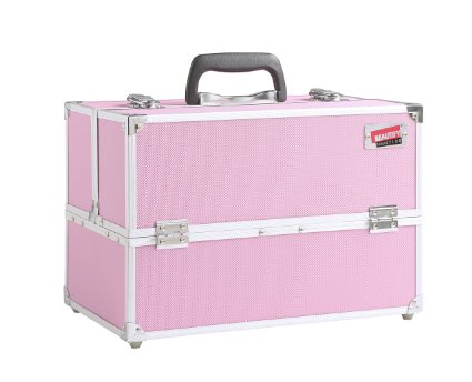 Beautify Professional Aluminum Large 14" Beauty Cosmetics & Makeup Train Case in Variety of Colors (Pink)