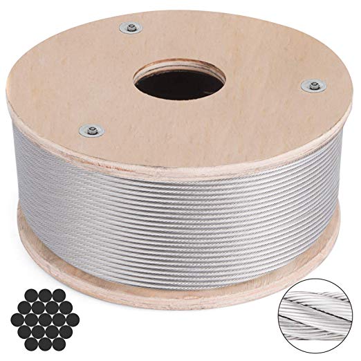 VEVOR 316 Stainless Steel Cable 200ft Stainless Steel Wire Rope 3/16" 1x19 Steel Cable for Railing Decking DIY Balustrade (T316 3/16" 200ft)