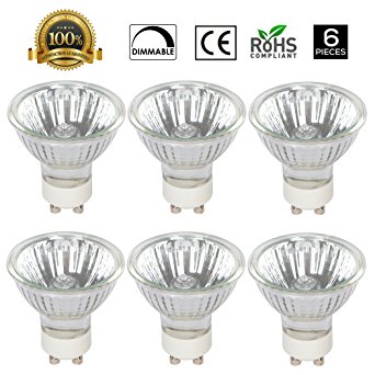 [6 Pack] Simba Lighting™ 50 Watt GU10 JDRC MR16 120V 50W Halogen Flood Light Bulbs Dimmable with Cover Glass Twist and Lock Twistline Base