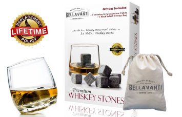 THE Best Whiskey Stones Gift Set For Iceless Chill For Your Drink without Diluting or Watering Down - 9 Scotch Chilling Rocks - 100% Pure Soapstone Whisky and Bourbon Sipping Cubes with Deluxe Bag