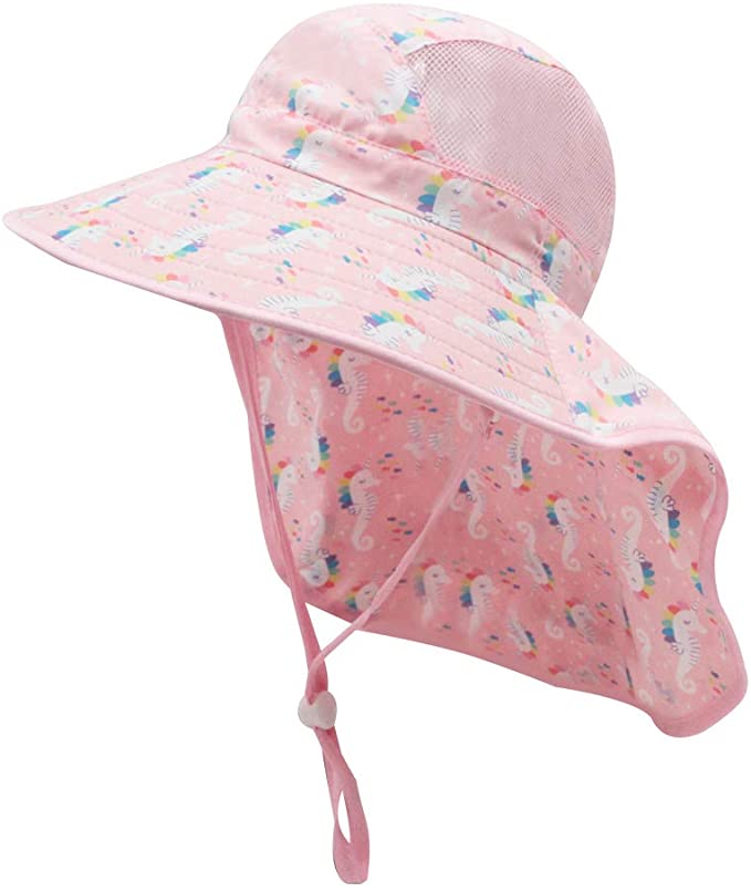 Baby Sun Hat Wide Brim Boy Girl 50  UPF Toddler Adventure Mesh Hat with Neck Flap Chin-Strap Adjustable for Kid 1-6T