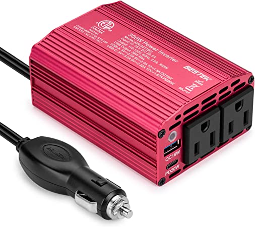 BESTEK 300W Car Power Inverter, DC 12V to 110V Car Plug Adapter Outlet Converter with [20W PD USB-C] & 1 QC3.0 USB Ports Multi-Protection Car Charger Power Inverter for Vehicles