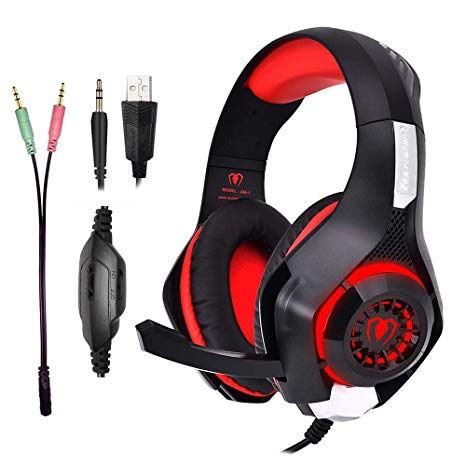 Gaming Headset for PS4|Tezewa Xbox One Gaming Headset|PC Gaming Headset|Stereo PS4 Headphones with Mic|LED Gaming Headphones with Microphone for Xbox One PSP Netendo DS PC Tablet (Red)