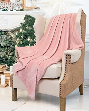 Pink Sherpa Throws Blanket,Luxury Reversible Match Color Super Soft Fuzzy Micro Plush Fleece Snuggle Thick Gift Blanket All Season for TV Bed or Couch 50 x 60 By Catalonia