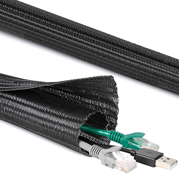 Yecaye 26ft - 1 inch Cable Management Sleeves, Cord Protector Wire Loom Tubing, Split Cable Sleeve for Wire, USB Cable and Audio Video Cable – Protect Pet from Chewing Cords - Black