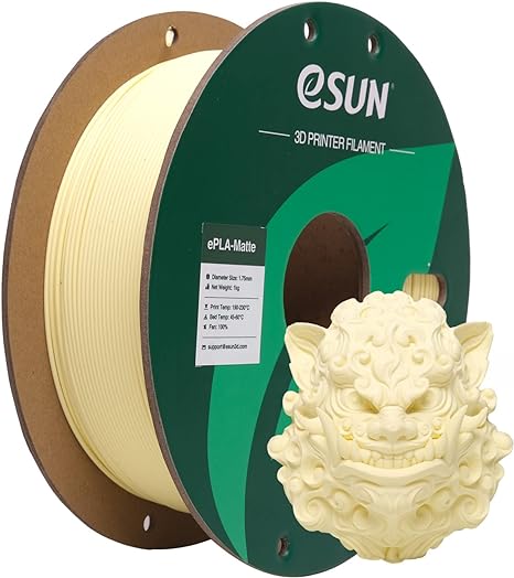 eSUN Upgraded Matte PLA Filament 1.75mm, Matte PLA 3D Printer Filament, Shine-Free Color, Frosted Texture, 1KG Spool (2.2 LBS) 3D Printing Filament for 3D Printers, Matte Almond Yellow