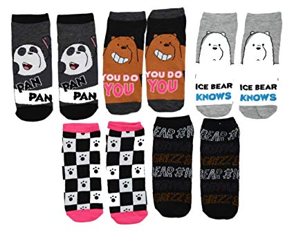 Cartoon Network We Bare Bears Ice Bear Grizz Panda 5 Pack Ankle Socks