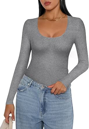 Ekouaer Women Long Sleeve Shirt Scoop Neck Tops Slim Fit Basic Top Thermal Undershirts Base Layer Tee