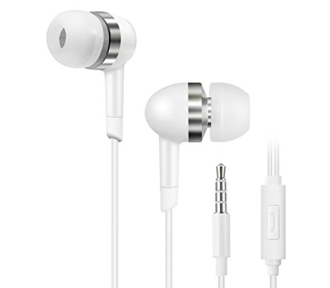 G-Cord In-Ear Earbuds with Built-in Mic for iPhone, iPad, iPod, Samsung Galaxy Phones, Android Smartphones, Tablets, Computers, MP3 Players (White)