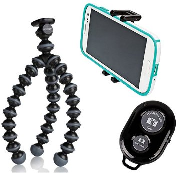 JOBY Gorillapod Flexible Tripod (Black/Charcoal) and a JOBY GRIPTIGHT Mount Adapter works for iPhone 5, 5s, 6, HTC One, Galaxy S2, S3, S4, S5, Nokia Lumia 830, 735, 635, 520, Amazon Fire Phone and a Bonus Bluetooth Wireless Remote Control