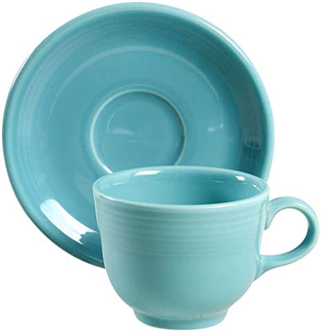 Homer Laughlin Fiesta Turquoise Flat Cup & Saucer Set