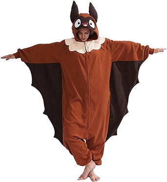 vavalad Adult Bat Onesie Pajamas Animal Cosplay Costume Halloween One-Piece Jumpsuit for women men