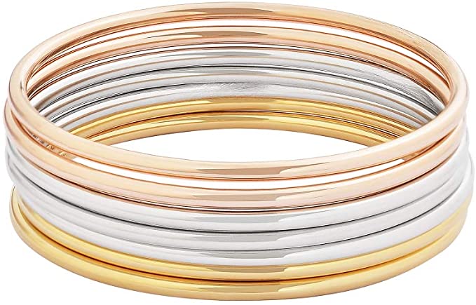 Edforce Stainless Steel Glossy Thin Round Bangle Bracelet Set for Women, Set of 7, 7.8" Inches