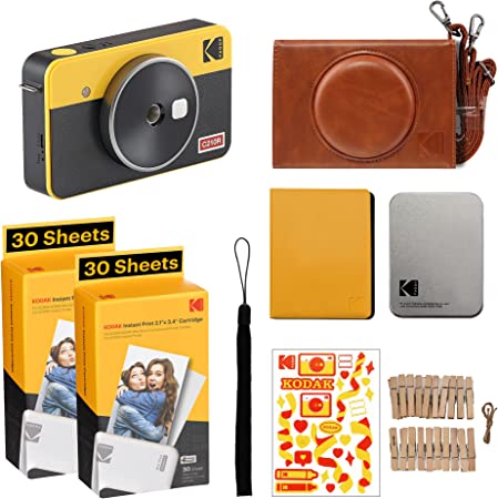 Kodak Mini Shot 2 Retro | Accessory Gift Bundle | Portable Wireless Instant Camera & Photo Printer, Compatible with iOS & Android and Bluetooth Devices, Real Photo (2.1x3.4) 4Pass Technology - Yellow