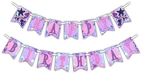 Mermaids Under the Sea Happy Birthday Party Banner Decoration (Includes 23ft Ribbon)