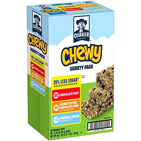 Quaker Chewy Granola Bars, 25% Less Sugar Variety Pack, 58 Bars