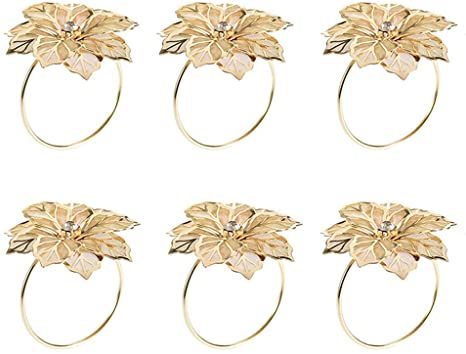 CHDHALTD Napkin Ring,6pcs Alloy Napkin Rings,Flower Design Napkin Rings for Wedding Receptions Gifts Holiday Banquet Dinner Christmas Table Decoration,Gold and Silver