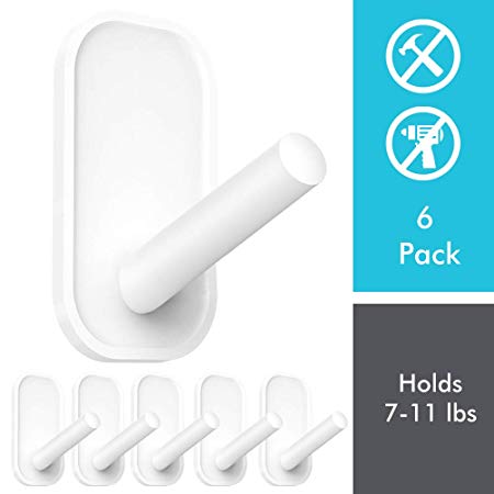 Adhesive Hooks, Heavy Duty Wall Hooks, Towel Hooks for Bathrooms 6 Value Pack, Clear Frosted Strips Hooks White Decorate, Sticky Hook for Backpack, hat, Scarf, Belt, Hanging Coats, Water-Resistant