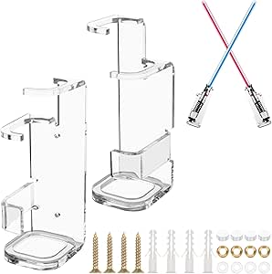 Cosmos 1 Set Lightsaber Stand Wall Mount Lightsaber Duel Crossed Display Stand Acrylic Double Lightsaber Holder for Vertical or Cross Displaying Lightsabers, Darksaber, Wands (Transparent Clear Color)