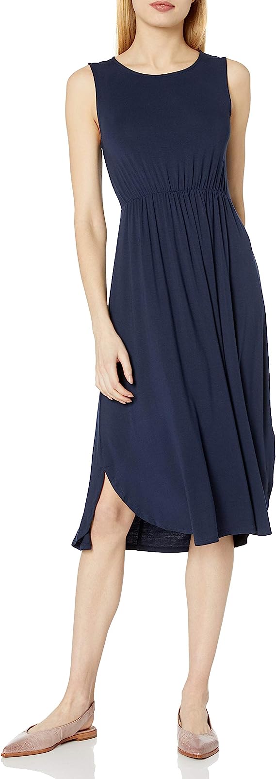 Amazon Essentials Womens Jersey Standard-fit Sleeveless Gathered Dress