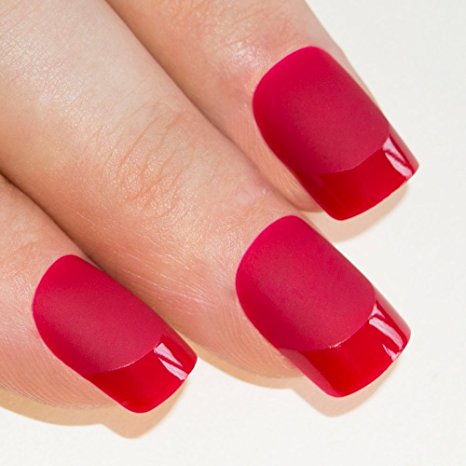 Bling Art False Nails French Manicure Matte Red Full Cover Medium Tips UK