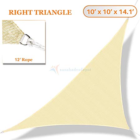 Sunshades Depot 10' x 10' x 14.1' Sun Shade Sail Right Triangle Permeable Canopy Tan Beige Custom Commercial Standard