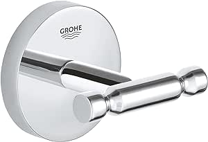 GROHE Start Cosmopolitan Patère Murale pour Salle de Bain, Fixations Cachées, Platine de Fixation Incluse, Métal, A coller avec GROHE QuickGlue ou à visser, Chromé, 41168000