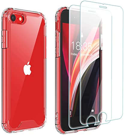 RedPepper iPhone SE 2020 Case,iPhone 7/iPhone 8 Case, with [2 x Tempered Glass Screen Protector] Hard PC Soft TPU Heavy Duty Shockproof Protective Cover for iPhone SE 2020/7/8 4.7 inch