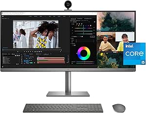 HP Envy 34 inch All-in-One Desktop PC, WUHD Display, Intel Core i5-12400, 16 GB RAM, 512 GB SSD, NVIDIA GeForce GTX 1650 Graphics, Windows 11 Home, 34-c1010 (2023),Silver