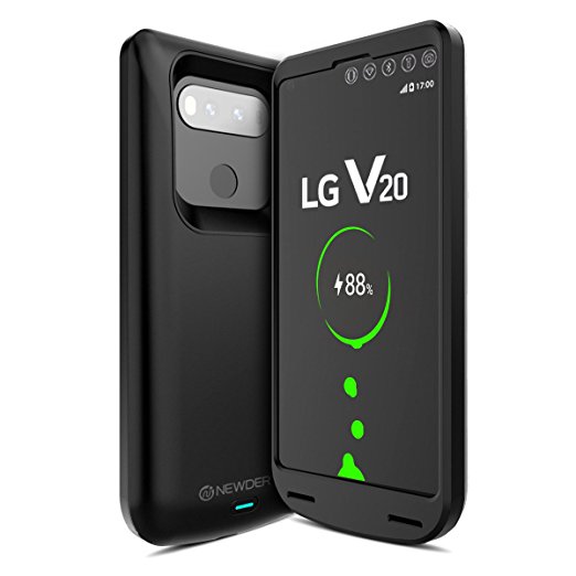 LG V20 Battery Case 5000mAh,Newdery Portable Charger Case for LG V20 [Black]-Protective Power Bank Charging Case with Tempered Glass Screen Protector for LG V20