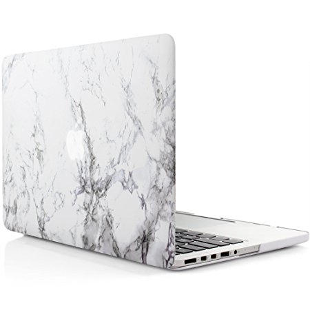 iDOO Hard Case { For MacBook Pro 13 inch Retina - Without CD Drive: A1425 / A1502 } - Matte Frosted Rubber Coated Hard Shell - White Marble