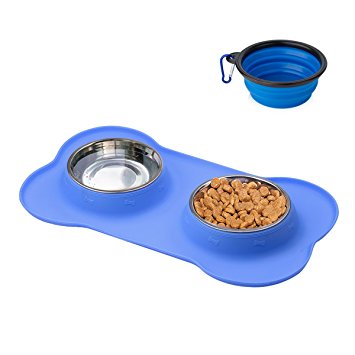 TryAce Dog Bowl Stainless with No Spill No Skid Silicone Folding 2 Bowls Food and Water for Pets