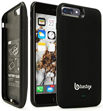 iPhone 7 Plus Battery Charging Case, Bastex Slim Fit Black Hard Plastic Rechargeable High Capacity Battery Charger, 5200mAh, Durable Rugged Protective Case Cover for Apple iPhone 7 Plus