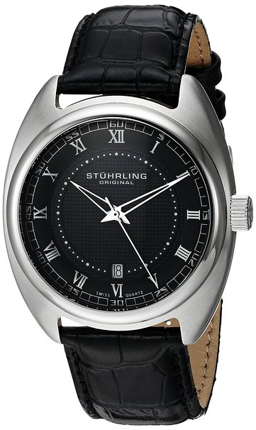 Stuhrling Original Men's 728.02 Aristocrat Twenty Stainless Steel Watch with Black Leather Band