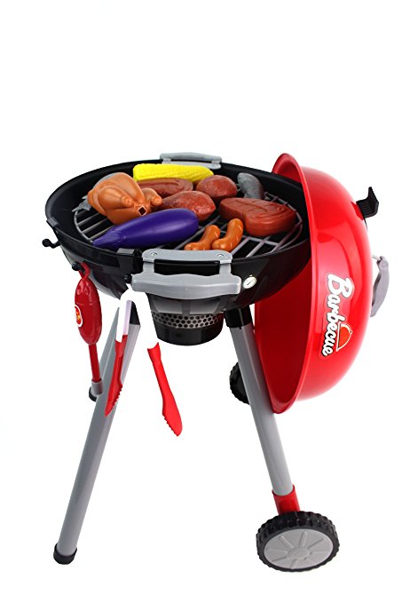 Sizzling Barbecue Children's Toy BBQ Grill Pretend Play Playset w/ Grill, Tpy Food, Utensils, & Accessories