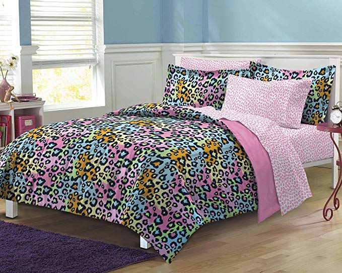 My Room Neon Leopard Ultra Soft Microfiber Girls Comforter Set, Multi-Colored, Full