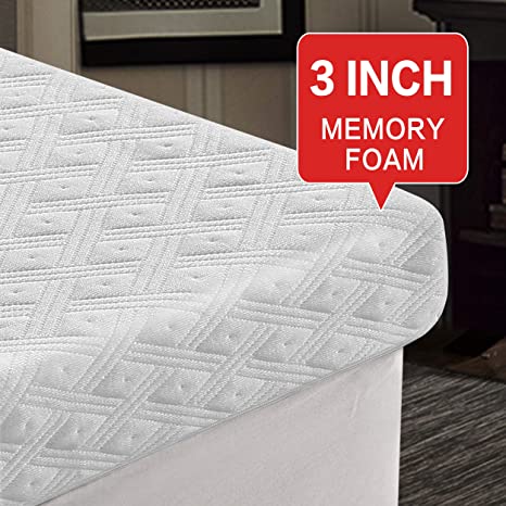 Edilly 3 Inch Memory Foam Mattress Topper Queen Size,Aviation Grade Material,Removable Hypoallergenic Soft Cover, Comfort Body Support & Pressure Relief,10 Year Warranty